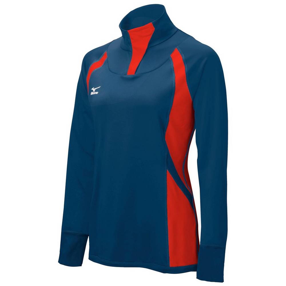 Casaco Mizuno Nine Collection: Drive Half-Zip - Mulher - Azul Marinho/Vermelhas - OJQBR7954